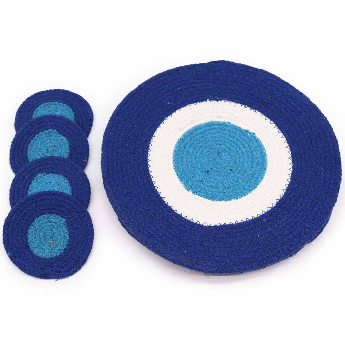Set aus Jute-Seil-Tischsets und Untersetzern (je 4 Stück) – Böser Blick