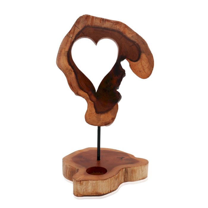 Teelichthalter aus Holz, geschnitzt – Herzform