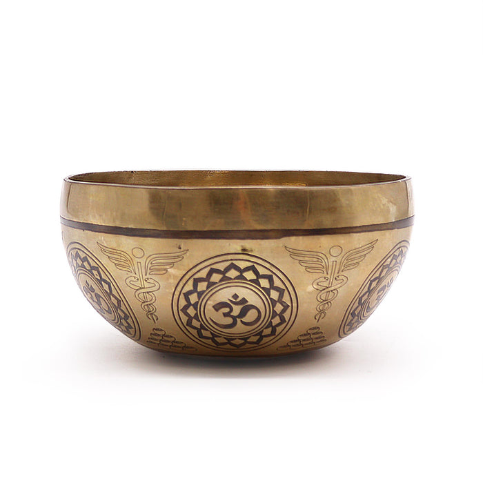 Engraved Brass Tibetan Singing Bowl - 7 Chakra, 16cm