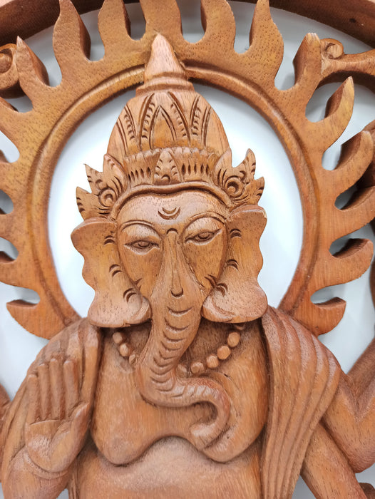 Hand-Carved Wooden Plaque - Ganesh