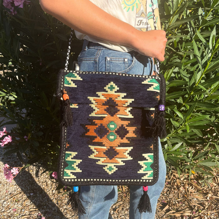Kilim Sommer-Umhängetasche – Dunkelblau