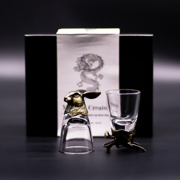 Gift Set of 6x 'Bottoms Up' Shot Glasses (50ml) - Mystical Creatures, Antique Bronze