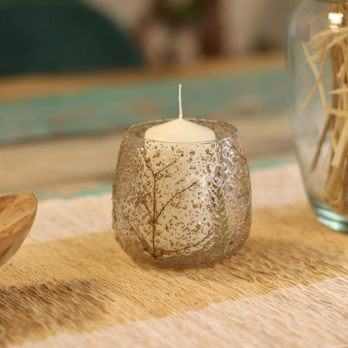 Natural Floral Glass Straight Candle Holder -  Pino