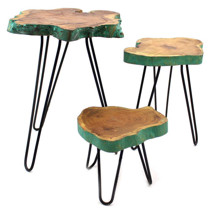 Gamal Wood Blumenständer – Greenwash, 3er-Set