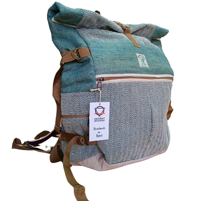 Hanf Trekking Rucksack mit Rollen - Salbeigrün