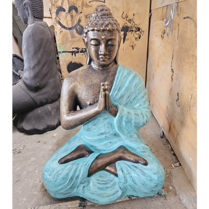 Mittelgroße/Große Buddha-Statue, betend, Türkis & Gold - 1,2 m