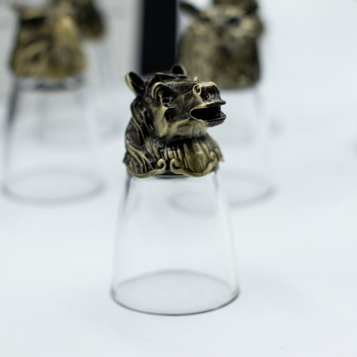 Coffret de 12 verres à shot (25ml) 'Bottoms Up' - Créatures de la Forêt & Mystiques, Bronze Antique