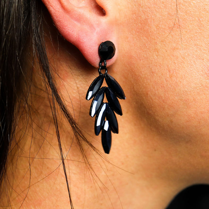 Nymph Aurora Glass Earrings - Long Drop, Jet Black
