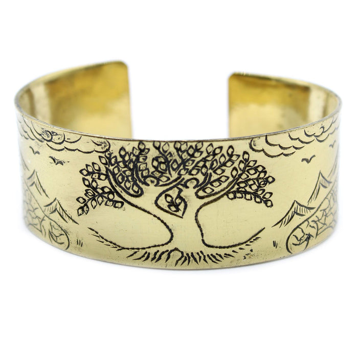 Tibetan Mantra Bracelet - Tree of Life, Extra Wide Brass