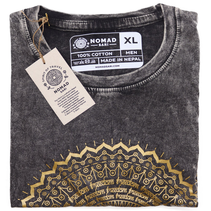 Stonewashed Baumwoll-T-Shirt – Mandala, Dunkelgrau (XL)