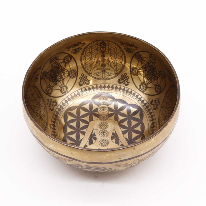 Engraved Brass Tibetan Singing Bowl - 7 Chakra, 16cm