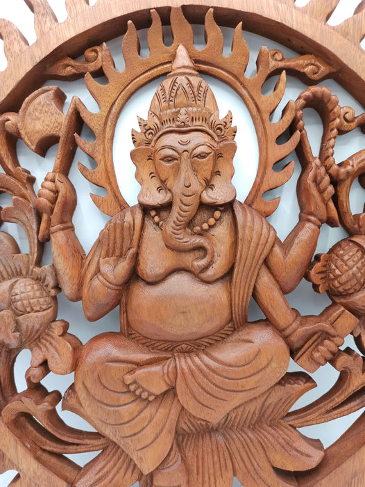 Hand-Carved Wooden Plaque - Ganesh