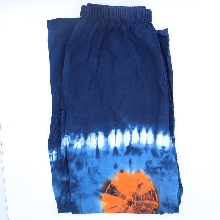 Japanische Loungewear-Hose – Blau, Petrol & Orange (Größe M)