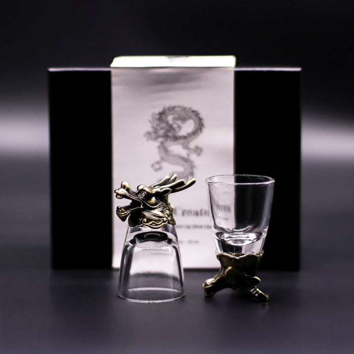 Gift Set of 6x 'Bottoms Up' Shot Glasses (50ml) - Mystical Creatures, Antique Bronze