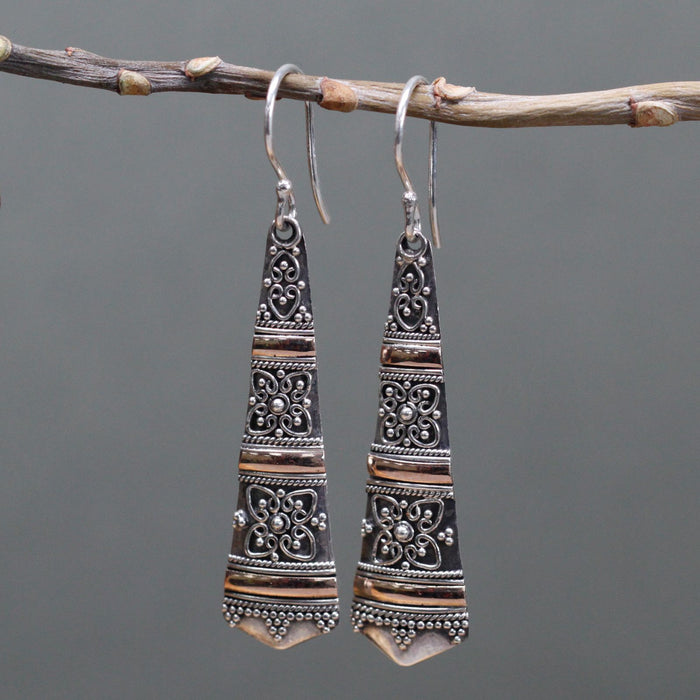 Sterling Silver & 18ct Gold Earrings - Tribal Drops