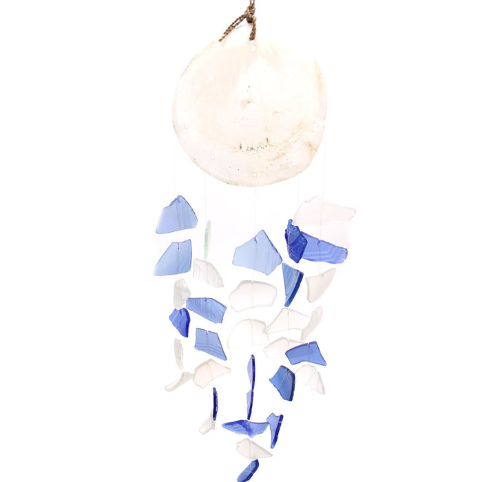 Capiz-Muschel- & Glas-Windspiel – Blau & Weiß