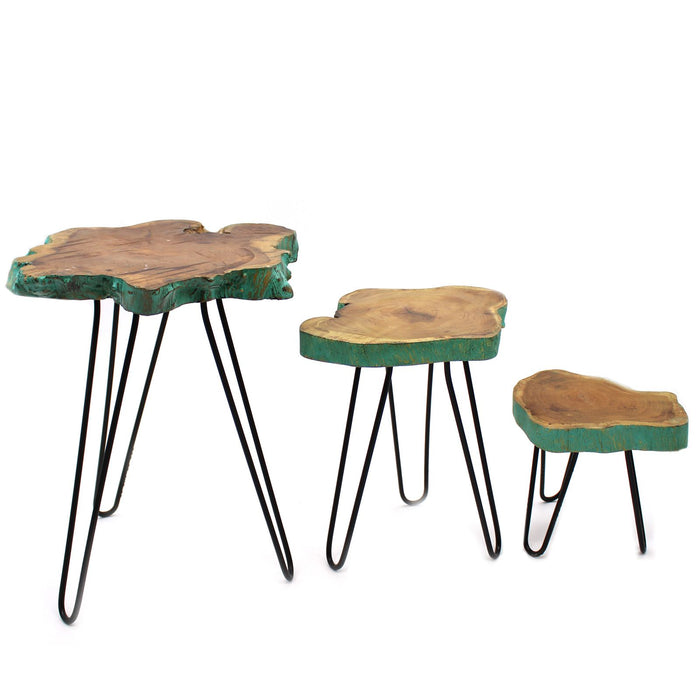 Gamal Wood Blumenständer – Greenwash, 3er-Set