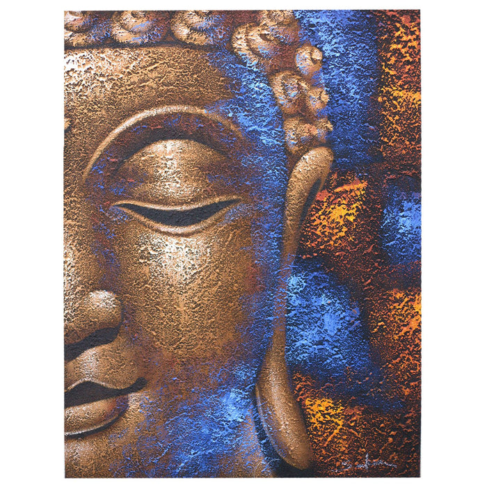 Bemalte Leinwand - Buddha-Gesicht, Kupfer