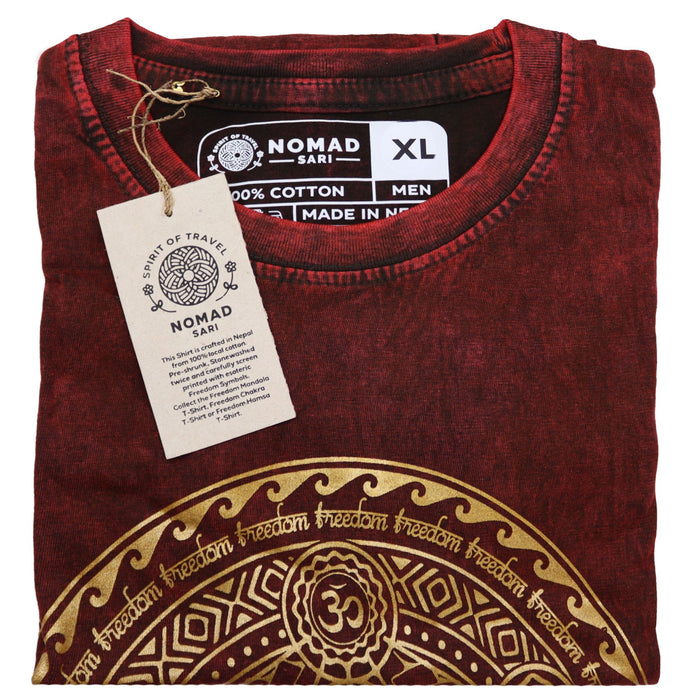 Stonewashed Baumwoll-T-Shirt – Chakra, Maroon (XL)