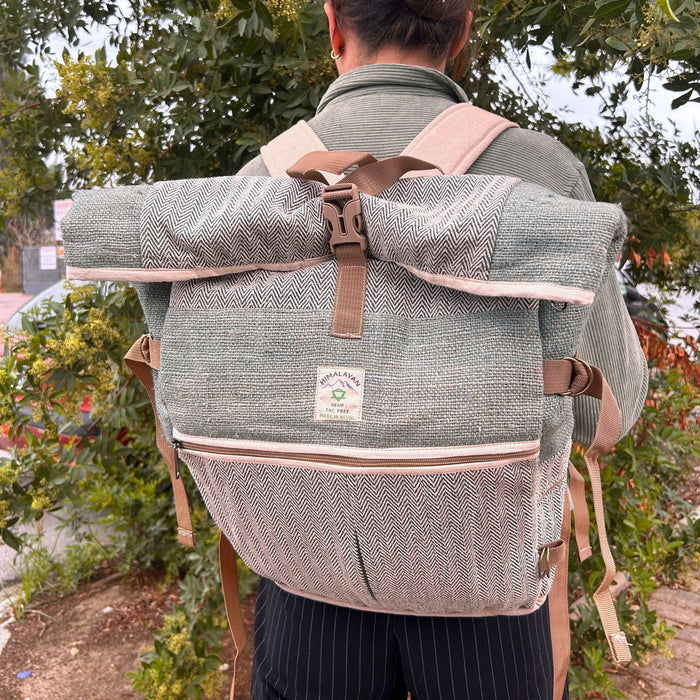 Hanf Trekking Rucksack mit Rollen - Salbeigrün