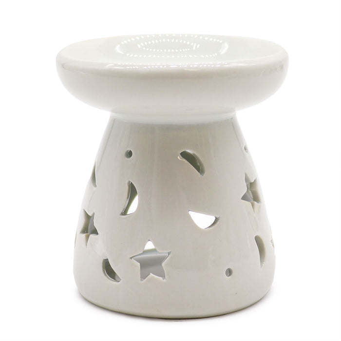 Duftlampe aus Keramik – Mond & Sterne, Weiß