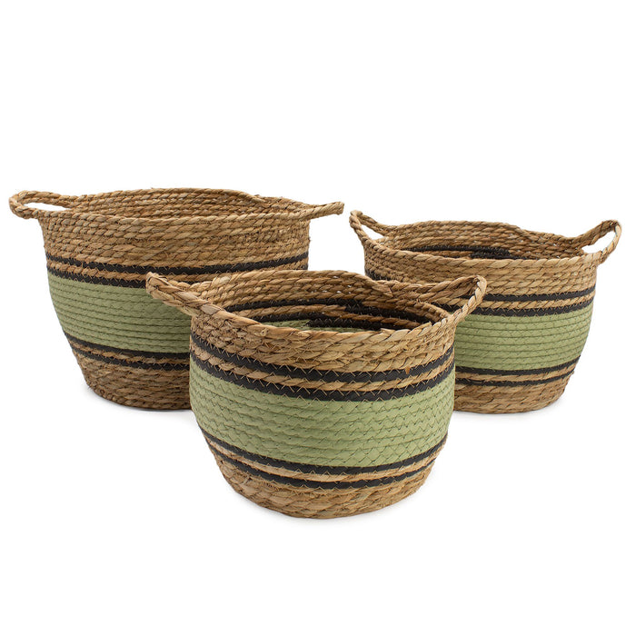 Große Seegras- & Baumwollkörbe – Natur, Schwarz & Grün – 3er-Set