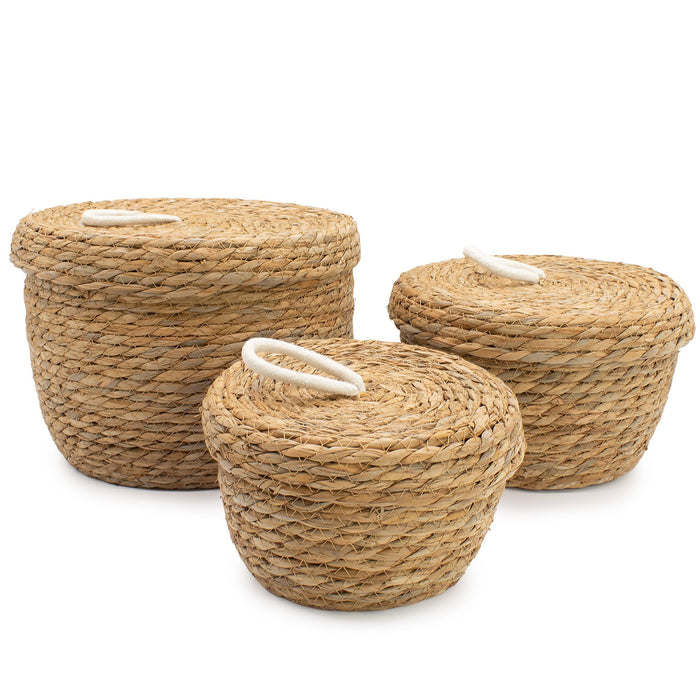 Seegras- & Baumwollkörbe mit Deckel – Natur – 3er-Set