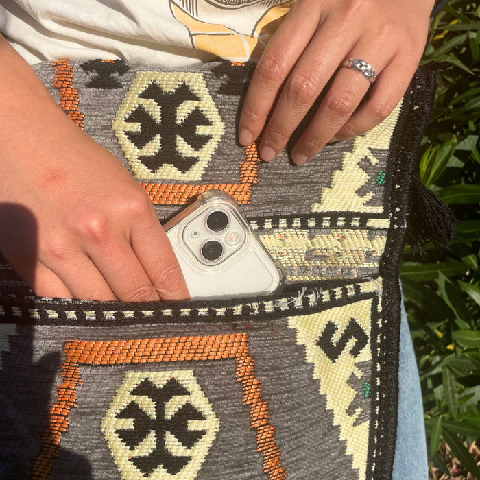 Kilim Sommer-Umhängetasche – Hellgrau