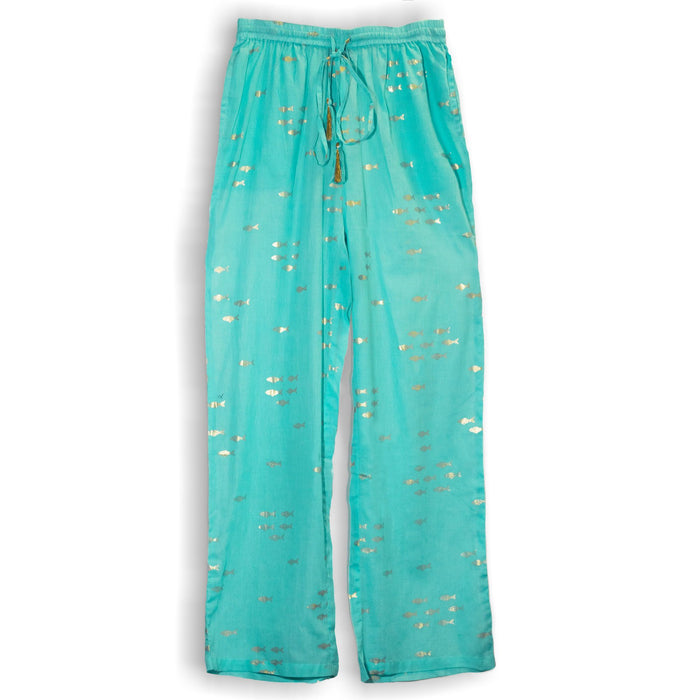 Baumwoll-Freizeithose (L/XL) – Goldfische, Türkis