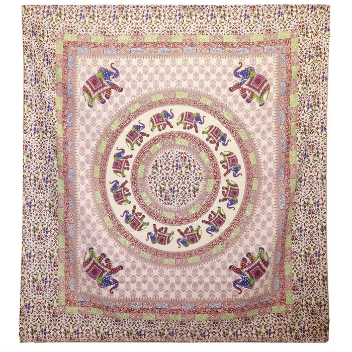Wandbehang / Überwurf - Elefanten-Mandala, Lila/Blau auf Creme