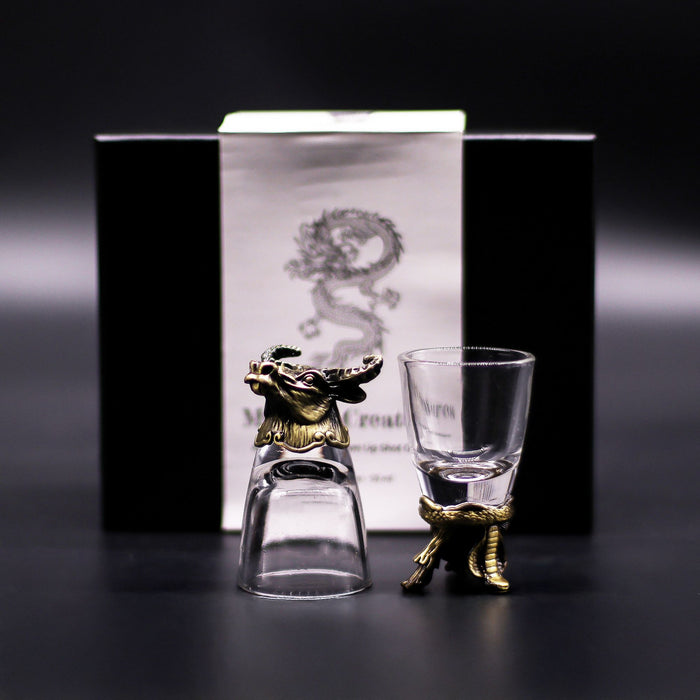 Gift Set of 6x 'Bottoms Up' Shot Glasses (50ml) - Mystical Creatures, Antique Bronze