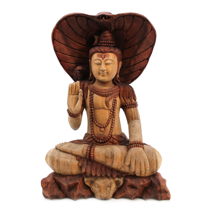 Geschnitzte Shiva-Holzfigur mit Kobra – 50cm