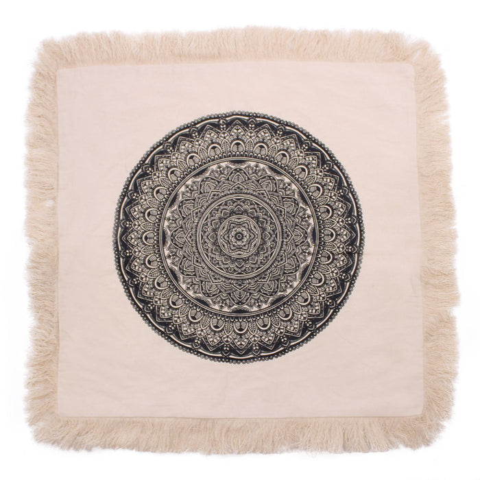 Großer Kissenbezug aus Baumwolle – Traditionelles Mandala, Schwarz