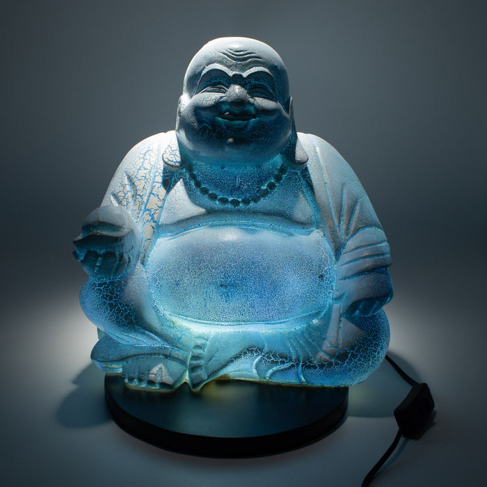 Buddha Glow Lamp - Laughing,  Sky Blue Crackle