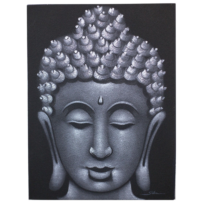 Painted Canvas - Grey Buddha Face, Sand Finish