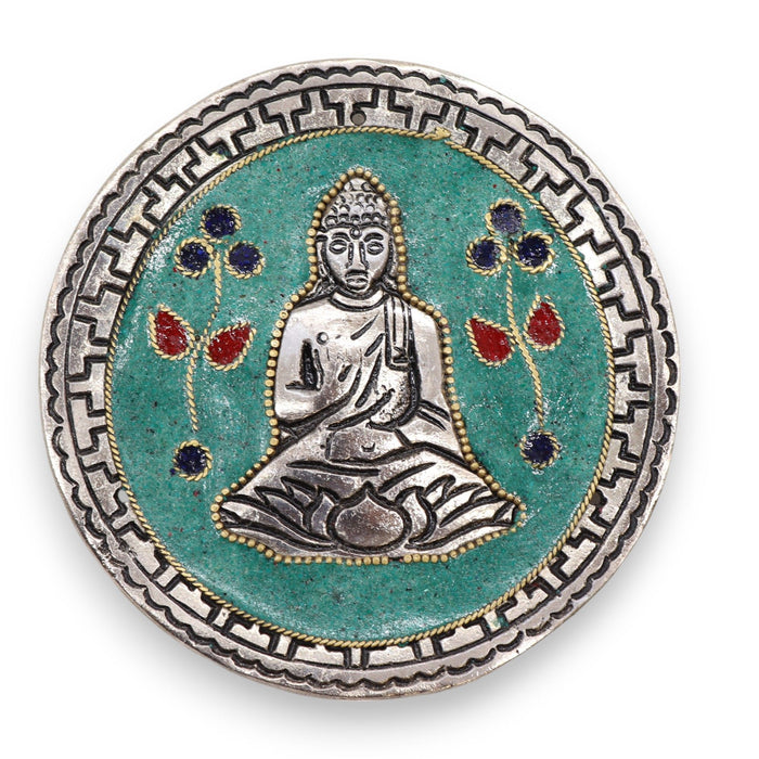 Räucherstäbchenhalter aus poliertem Aluminium – Buddha, Grün