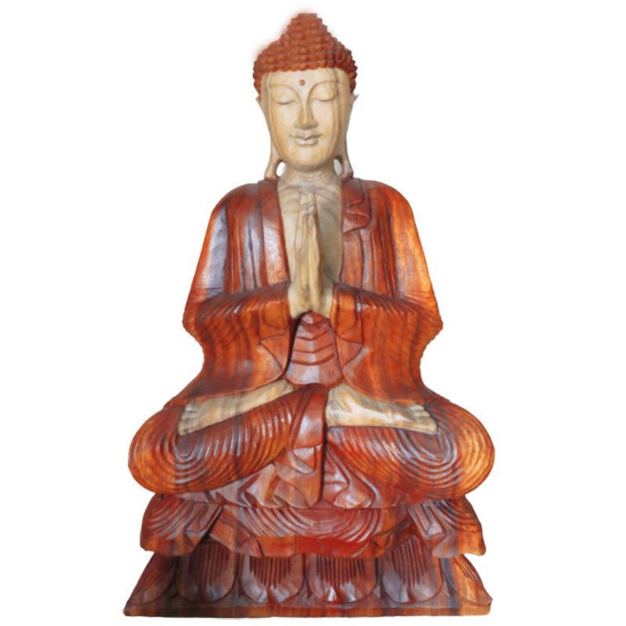 Carved Wood Buddha Statue, Welcome - 80cm