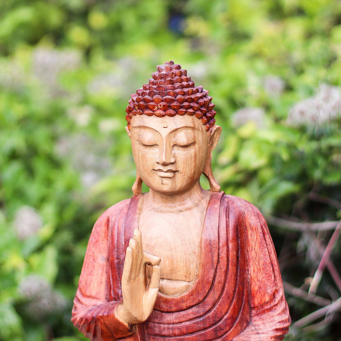 Geschnitzte Buddha-Statue aus Holz, Lehrübertragung – 30 cm