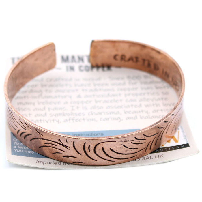 Tibetan Mantra Bracelet - Tribal Swirls, Wide Copper