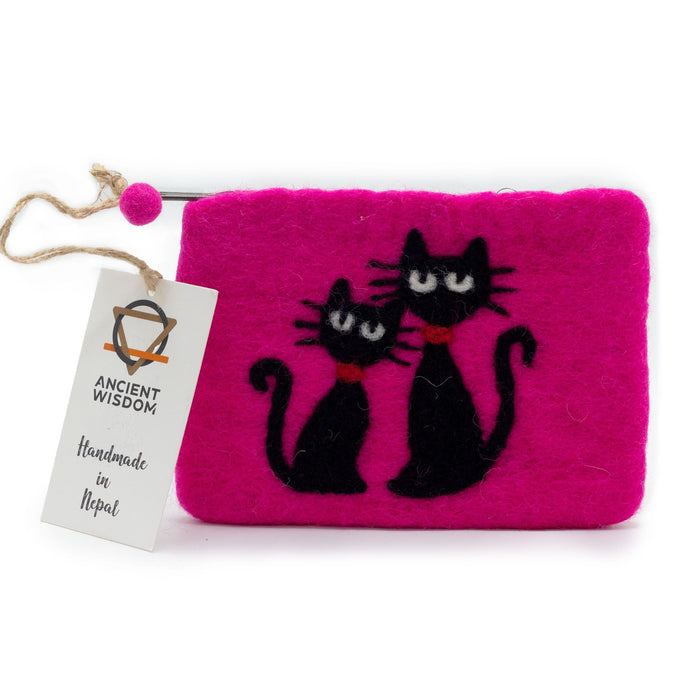 Felt Zipper Pouch - Two Cats
