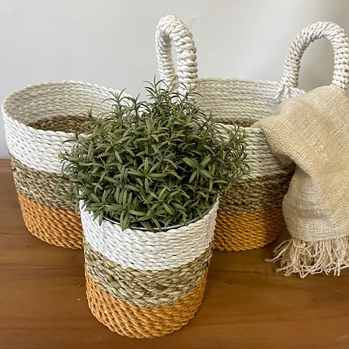Seagrass Baskets - Orange, Natural & White - Set of 3