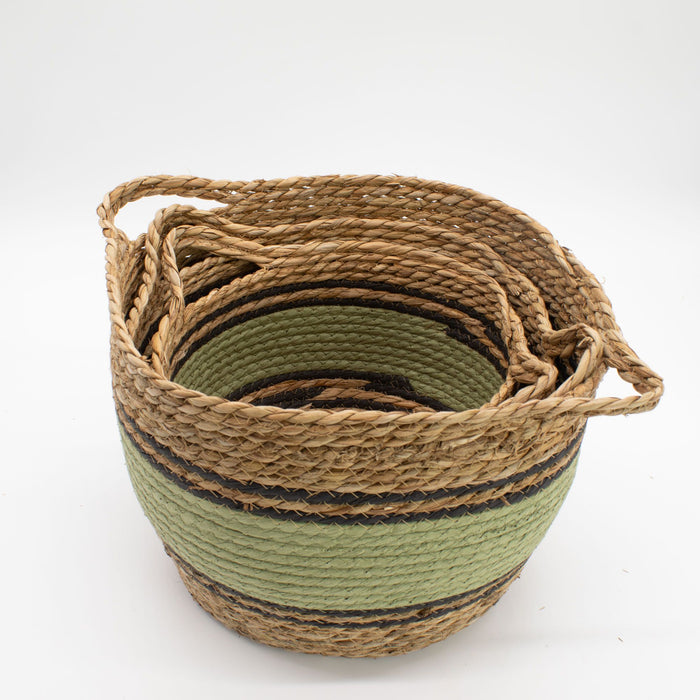Große Seegras- & Baumwollkörbe – Natur, Schwarz & Grün – 3er-Set
