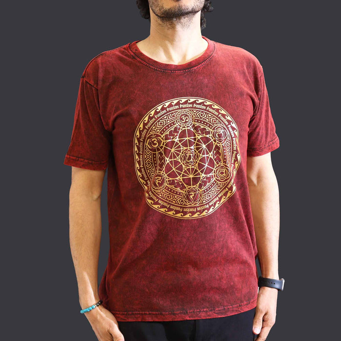 Stonewashed Cotton T-Shirt – Chakra, Maroon (Medium)