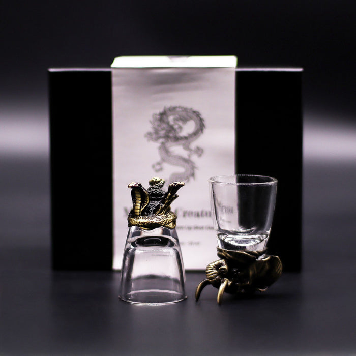Gift Set of 6x 'Bottoms Up' Shot Glasses (50ml) - Mystical Creatures, Antique Bronze