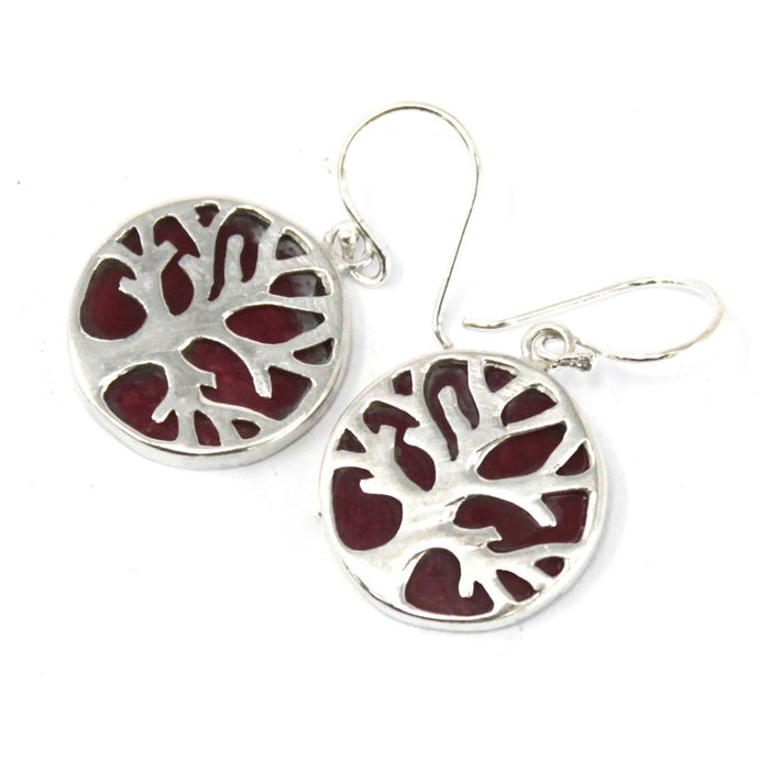 Sterling Silver & Coral Effect Earrings - Tree of Life