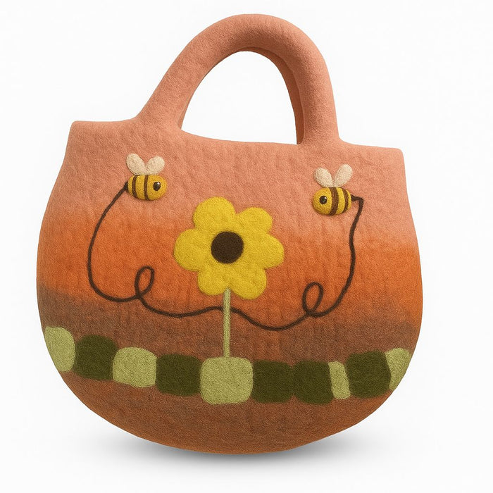 Wassergefilzte Tasche - Sonnenblume & Bienen