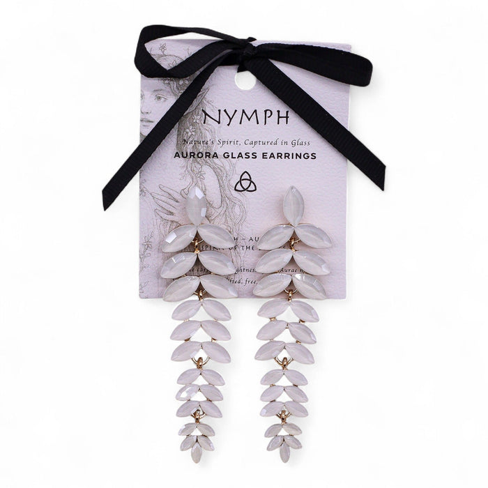 Nymph Aurora Glass Earrings - Long Drop, Pearl