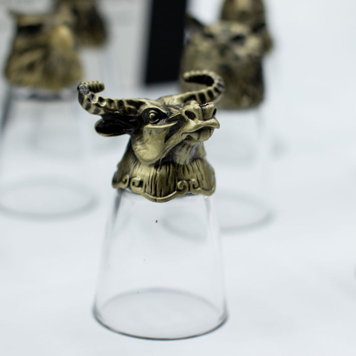 Coffret de 12 verres à shot (25ml) 'Bottoms Up' - Créatures de la Forêt & Mystiques, Bronze Antique
