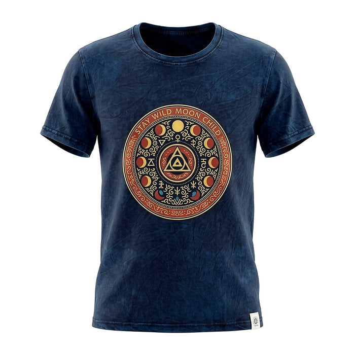 Baumwoll-T-Shirt in Stonewashed-Optik – Stay Wild Moon Child, Blau (Medium)