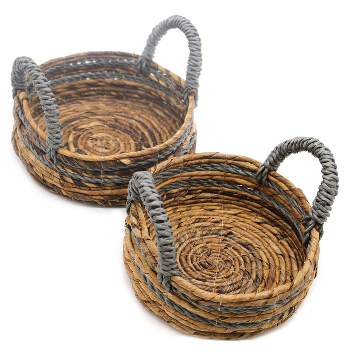 Bananenblatt- und Raffiabastkörbe in Grau – 2er Set